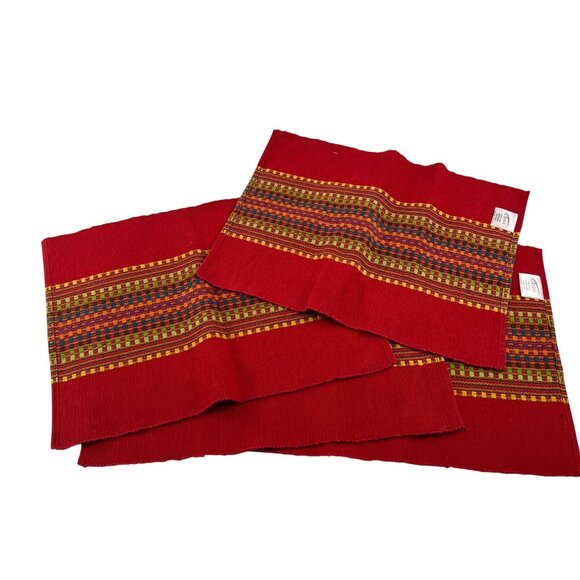 Red & Multicolor Woven Cotton Placemats Set Of 4 - Picture 4 of 4